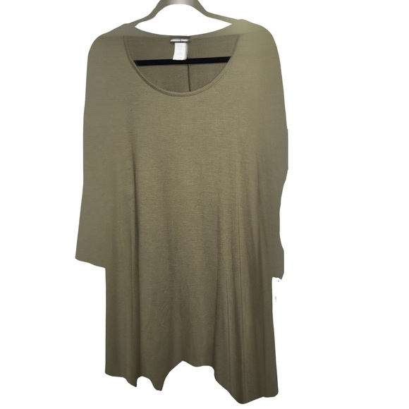 Double Take Green 3/4 Sleeve Tunic Top w/ Sharkbite Hem NWT - Picture 1 of 3